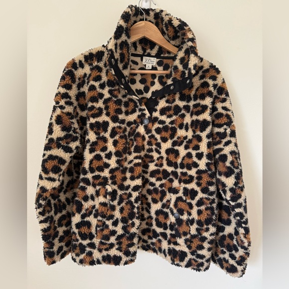 J. Crew Jackets & Blazers - J. Crew Vintage Fleece Leopard Sherpa Jacket in Brown, Black & Cream